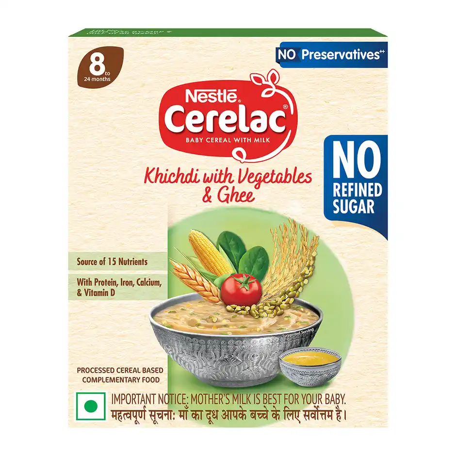 Nestle Cerelac Khichdi with Vegetables & Ghee Baby Food Cereal | No Refined Sugar & No Preservatives